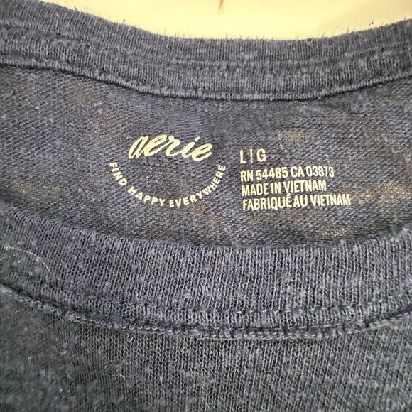 Aerie Navy Blue Linen Blend Lightweight Crewneck Short Sleeve Oversized Shirt LG - Picture 4 of 10